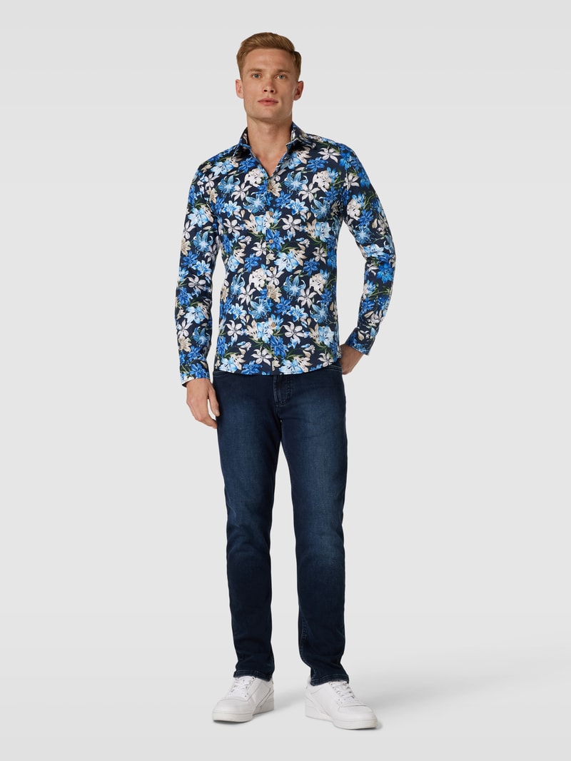Slim Fit Freizeithemd mit Allover-Muster Modell 'Superflex' in royalblau