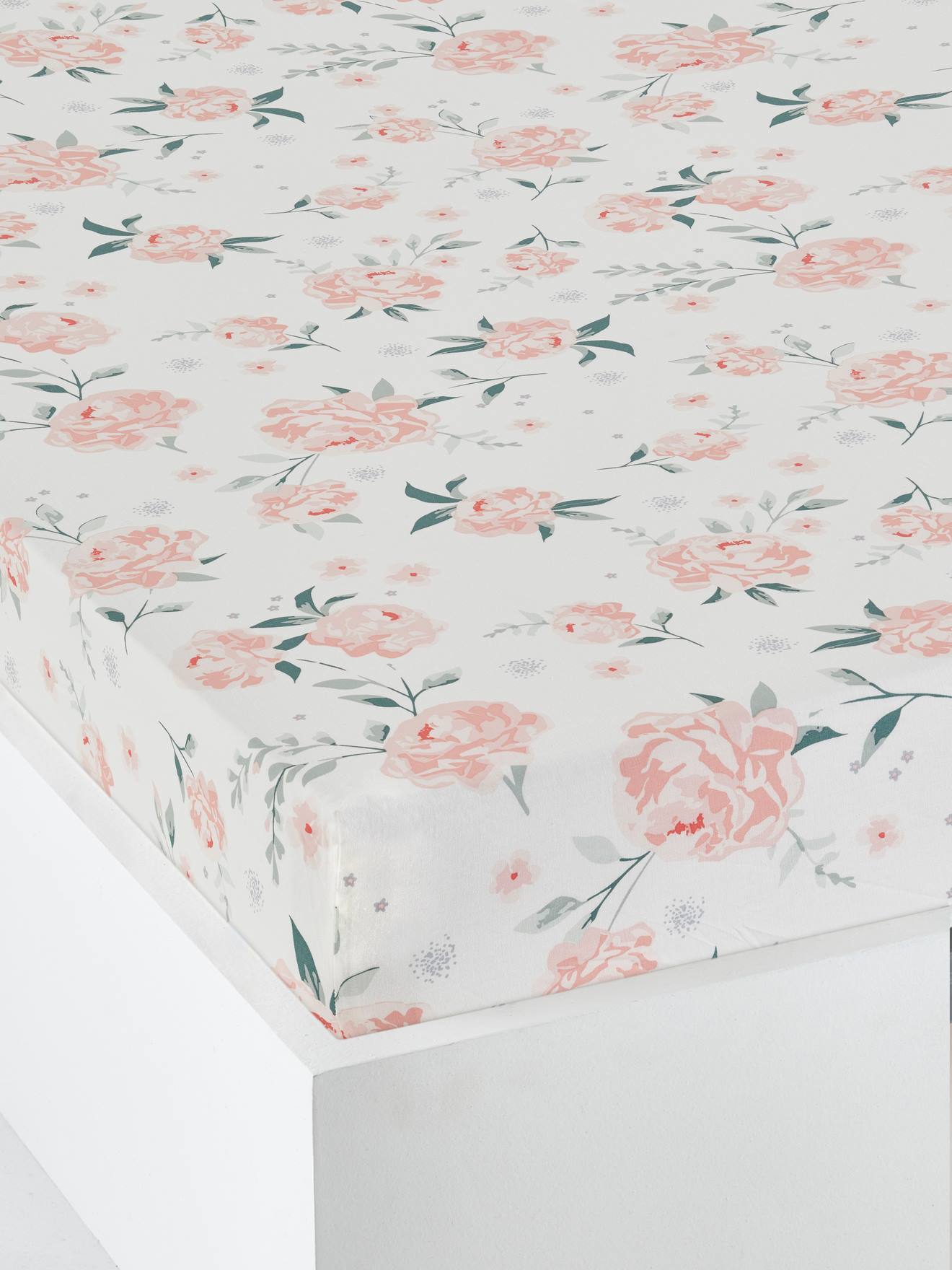 Drap-housse enfant EAU DE ROSE écru / rose