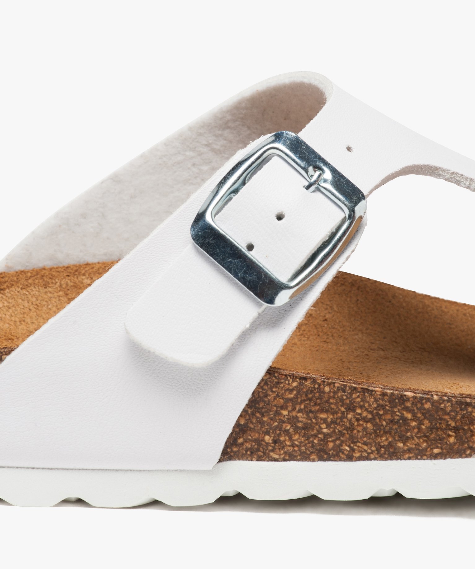 Mules femme à talon plat avec large bride en T unie blanc | GEMO