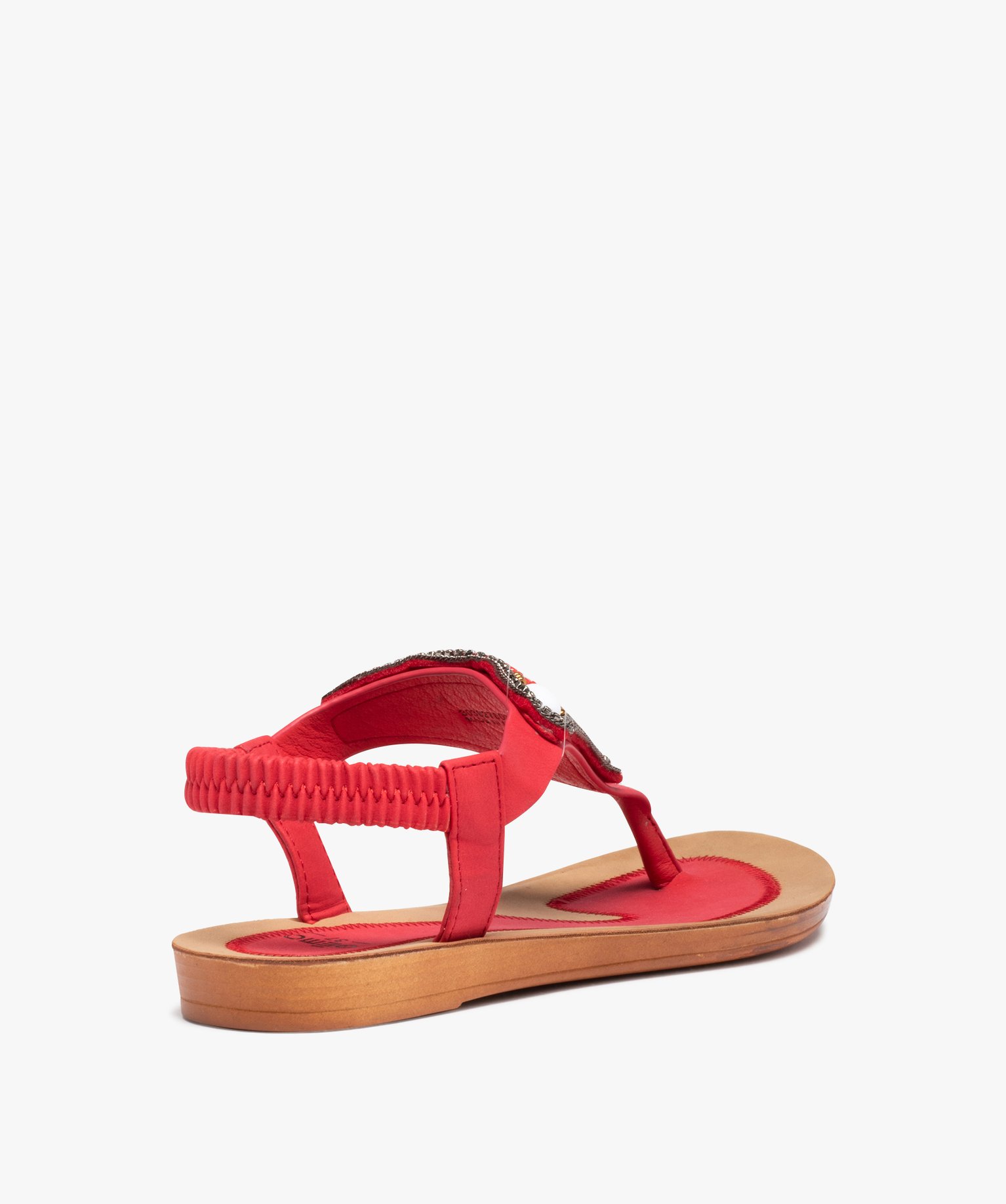 Sandales femme plates à entre-doigts orné de perles rouge | GEMO