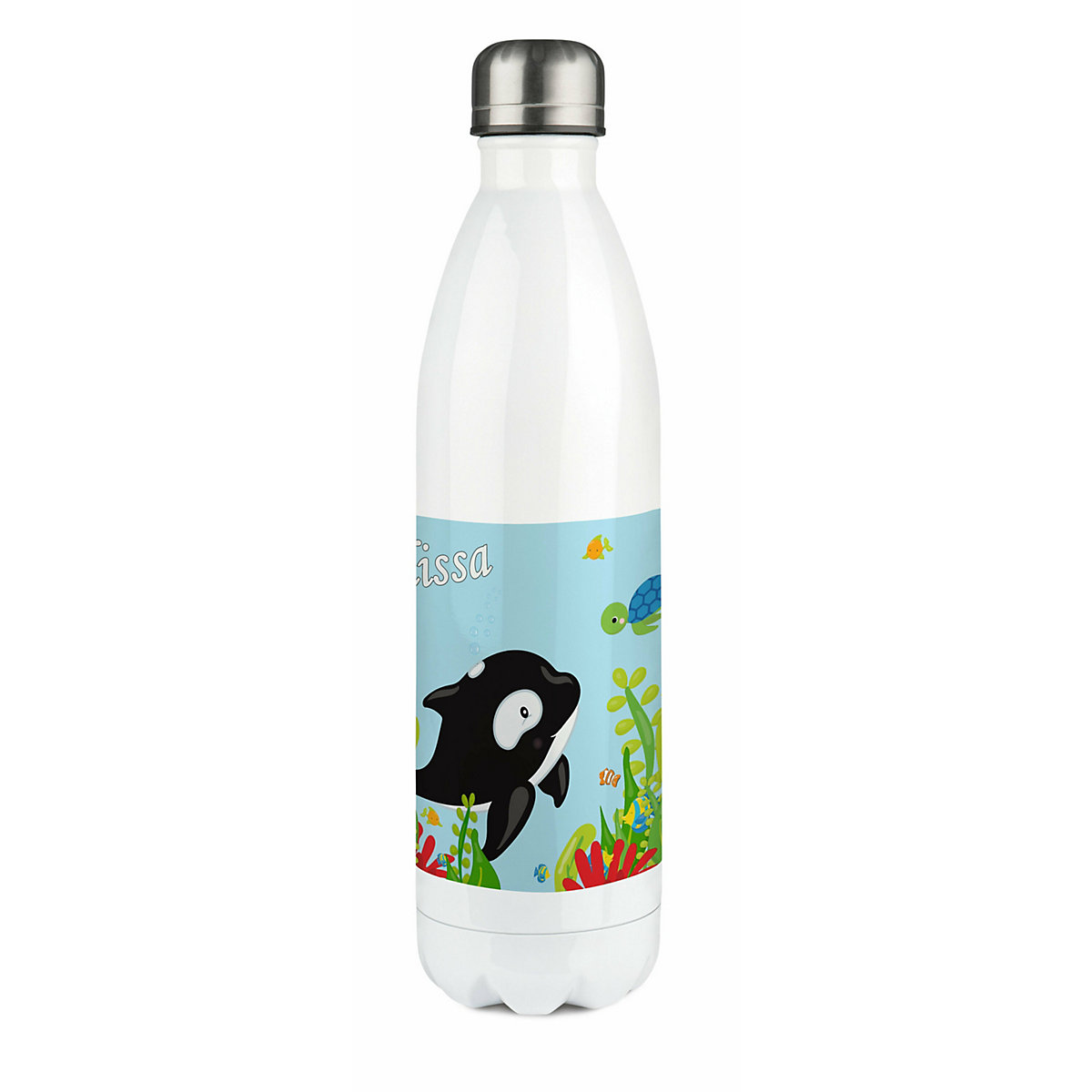 Edelstahl Kinder Thermoflasche / Trinkflasche bunt Unterwasserwelt Spülmaschinenfest, Auslaufsicher, Bruchfest, Doppelwandig, Für Heißgetränke geeignet, Mit Deckel, Isoliert