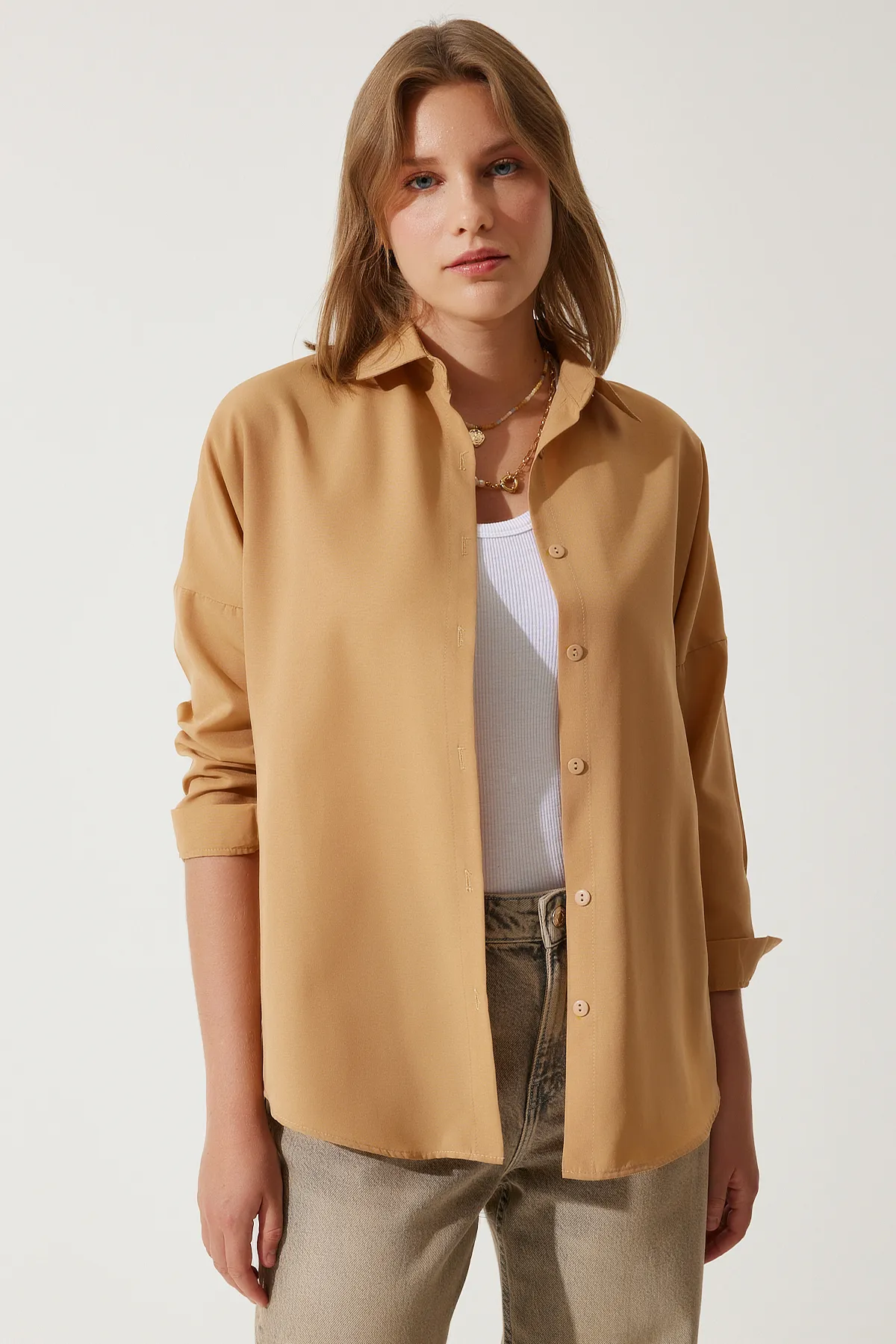 Happiness İstanbul  Hemd - Beige - Oversized