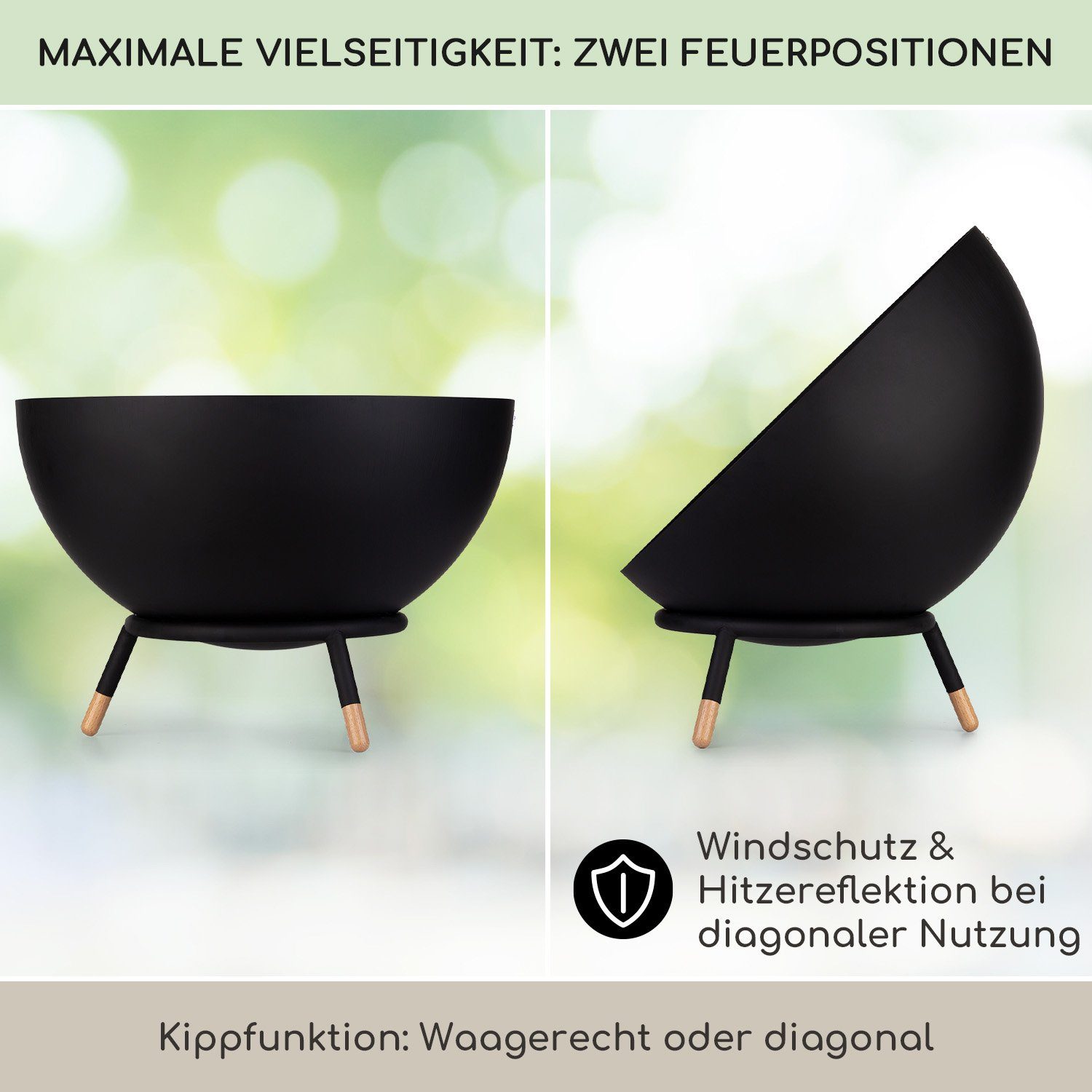 blumfeldt Feuerschale Fireball Wood, (Set), Feuerkorb Feuerstelle Outdoor Feuerschale Garten Lagerfeuerschale