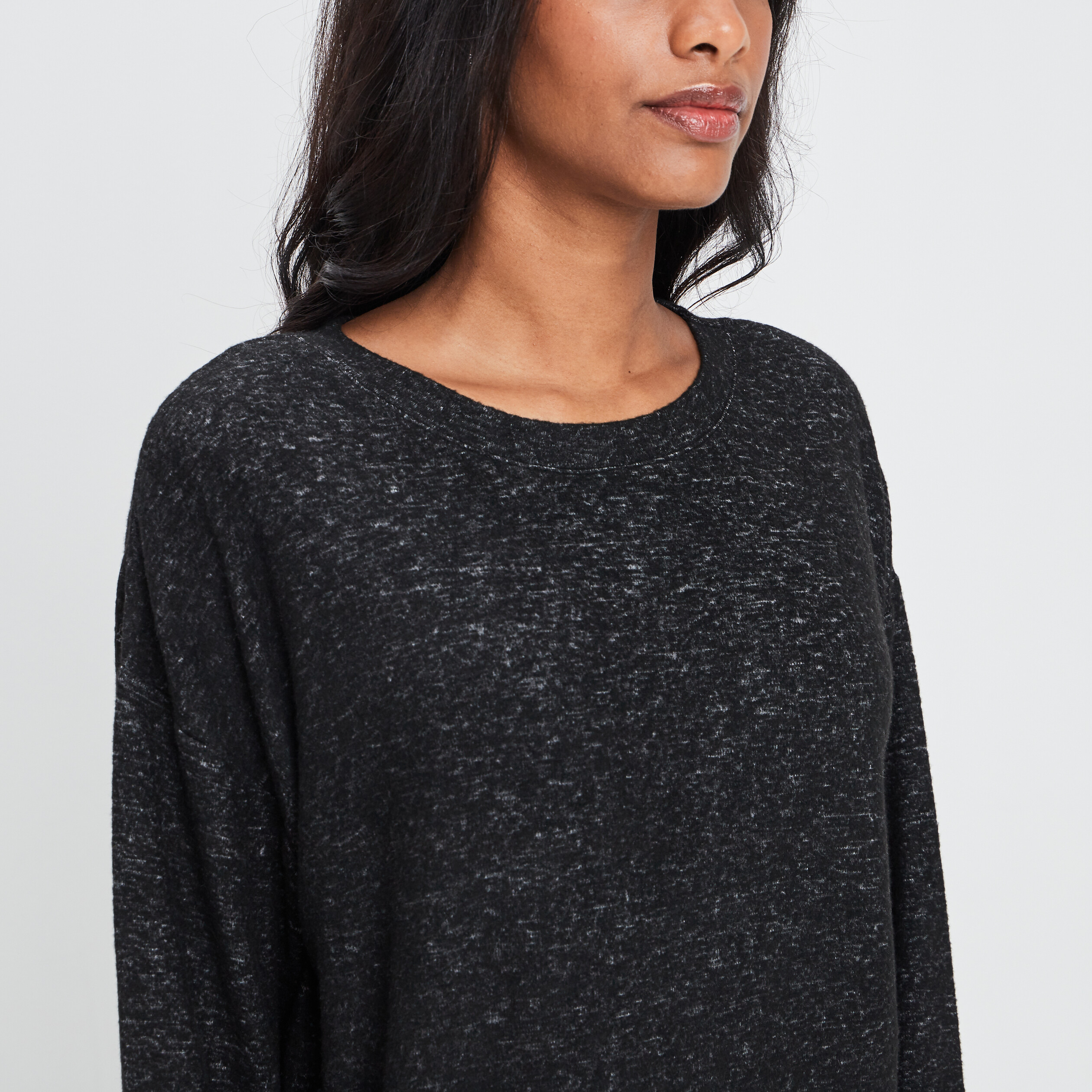 Sweat manches longues chiné noir femme | La Halle