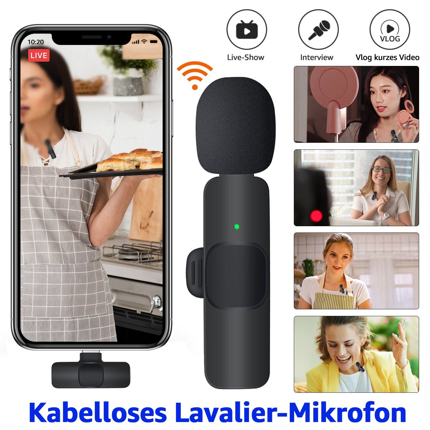 7Magic Streaming-Mikrofon Lavalier Mikrofon Kein Bluetooth oder App, Kabellos Handy Ansteckmikrofon. Rauschunterdrückung