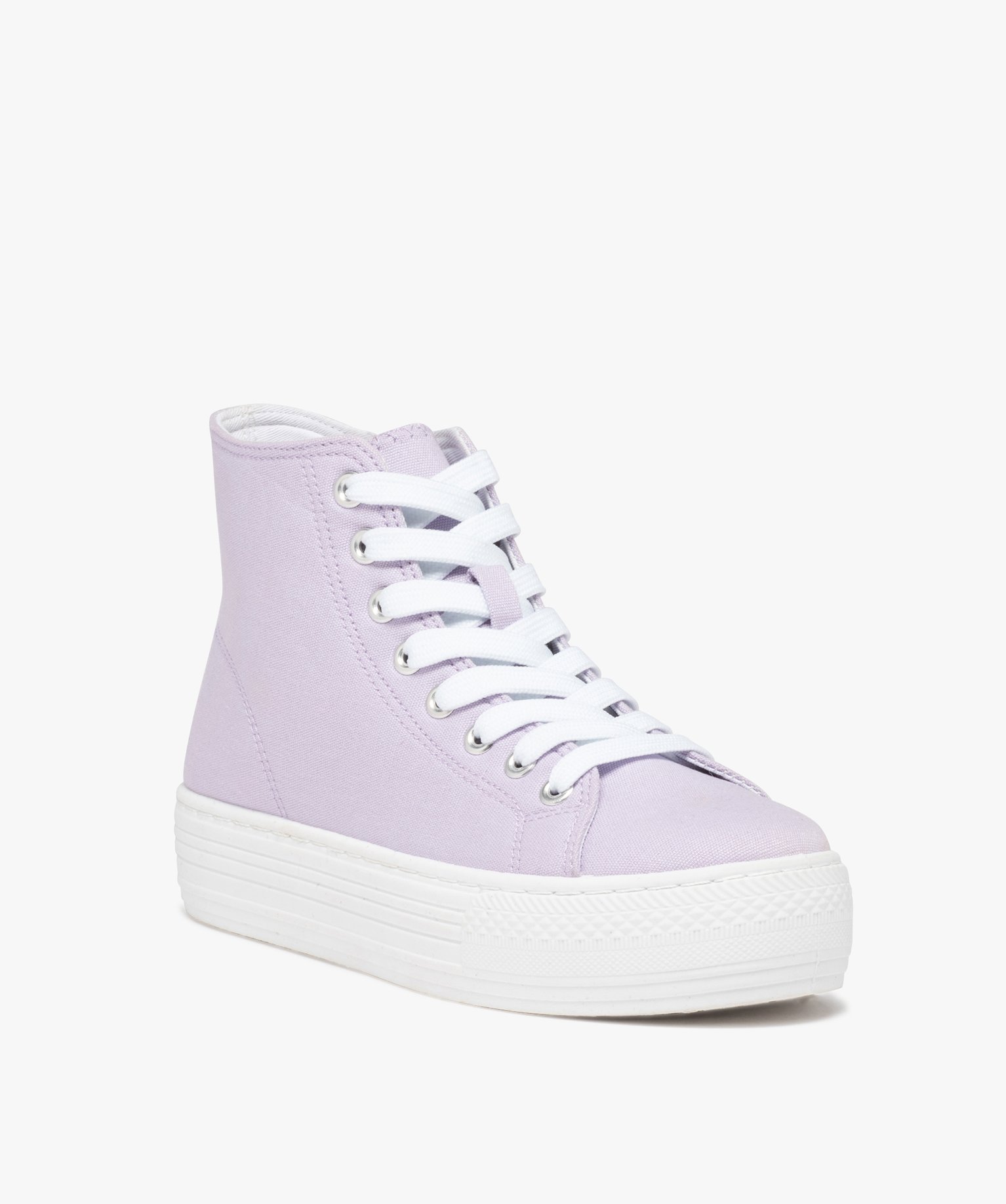 Baskets femme mid-cut en toile à semelle plateforme violet | GEMO