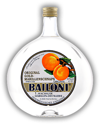 Bailoni Marillenschnaps 1,0 Liter Bailoni Marillenschnaps 1,0 Liter Der Wachauer Gold-Marillenschnaps mit dem herrlich vollfruchtigen Marillenaroma. 1	 Liter - Vol 40%