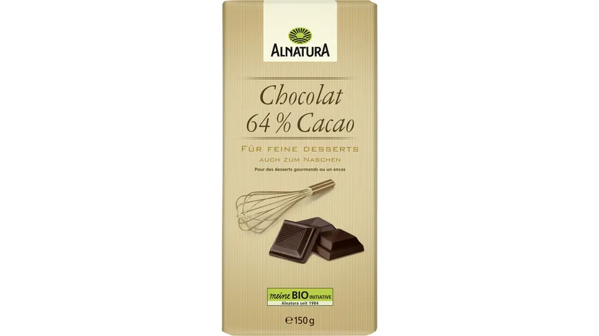 Alnatura Bio Chocolat 64%, Zartbitterschokolade für Desserts 150 g