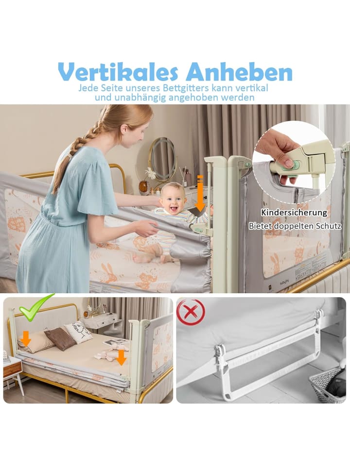 COSTWAY Babybettgitter 150cm in Grau günstig kaufen onesize