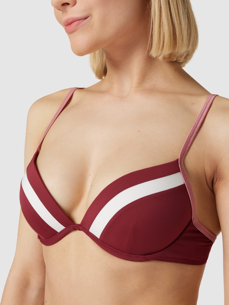 Bikini-Oberteil mit Kontraststreifen Modell 'TAYRONA' in bordeaux rot