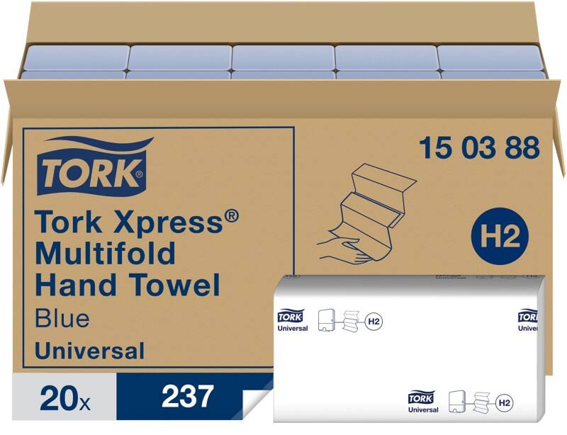 Tork Xpress Multifold Universal Falthandtücher H2 Blau 2-lagig 150388 20 Stück à 237 Blatt