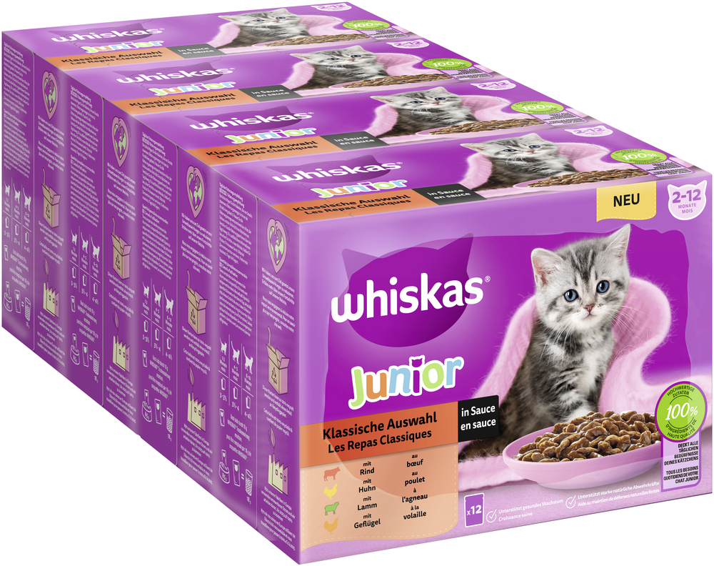 Whiskas Nassfutter Whiskas Multipack Junior Klassische Auswahl in Sauce 12 x 85g