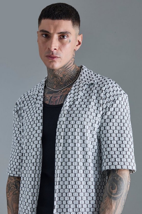 Tall kurzärmliges Jacquard-Hemd