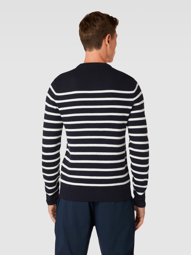 Strickpullover mit Streifenmuster Modell 'Karl' in marineblau