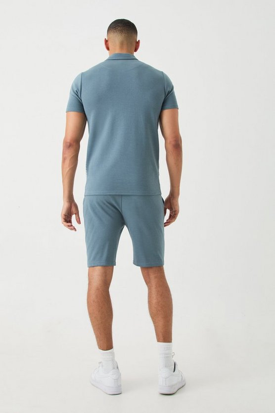 Poloshirt mit Hahnentritt Jacquard-Einsatz & Shorts