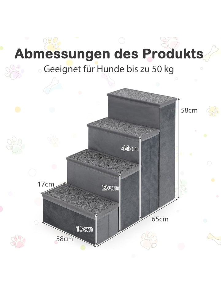 COSTWAY Hundetreppe 4 Stufen Faltbar mit Stauraum in Grau günstig kaufen onesize
