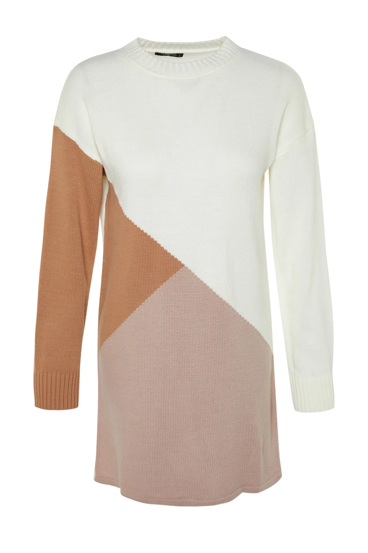 Trendyol Modest  Beigefarbener Farbblock-Strickpullover TCTAW24AK00008