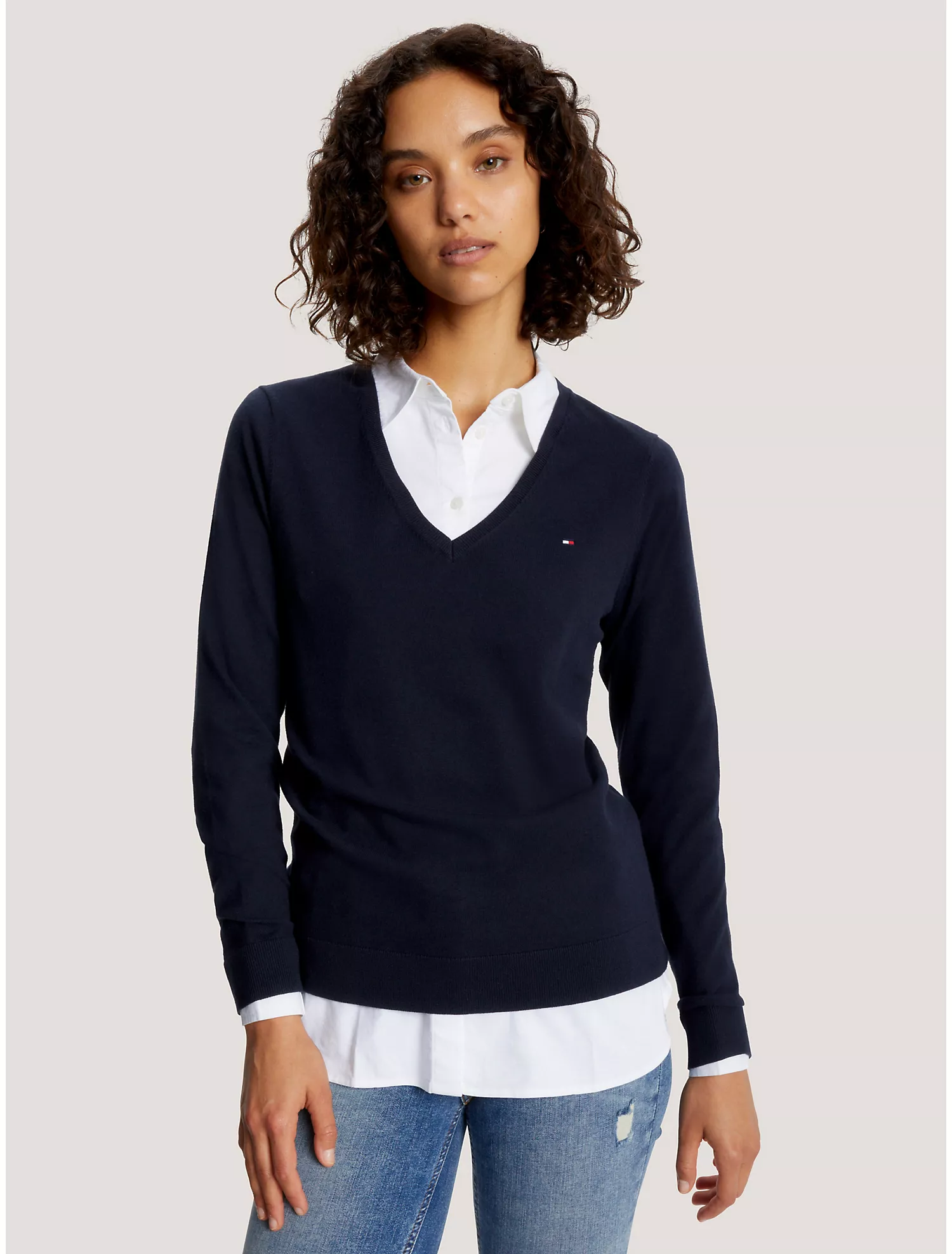 Solid V-Neck Sweater