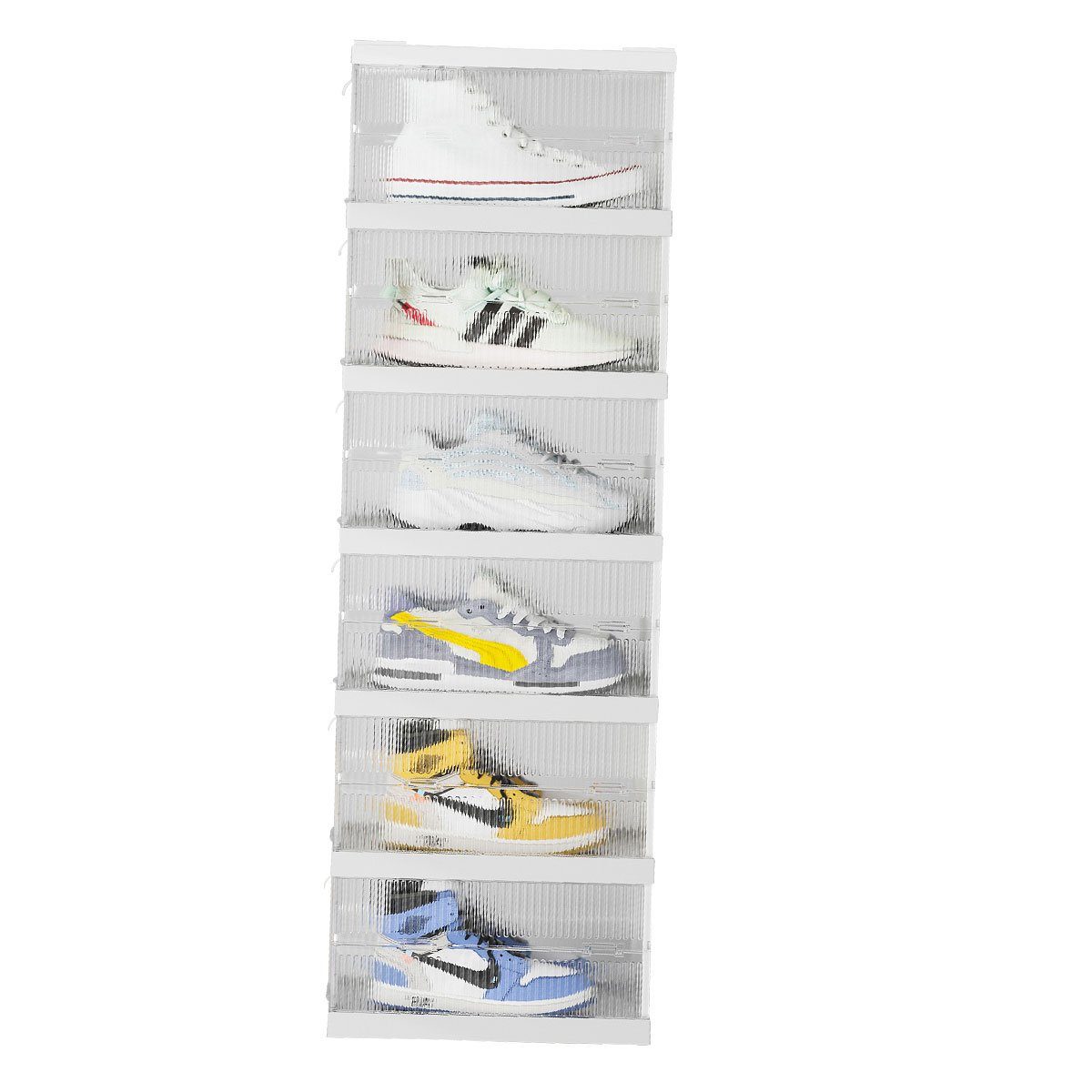 MULISOFT Schuhbox Schuhboxen 6er Set, stapelbare Schuhorganizer Aufbewahrungsbox, Kunststoffboxen mit durchsichtiger Tür, Schuhaufbewahrung