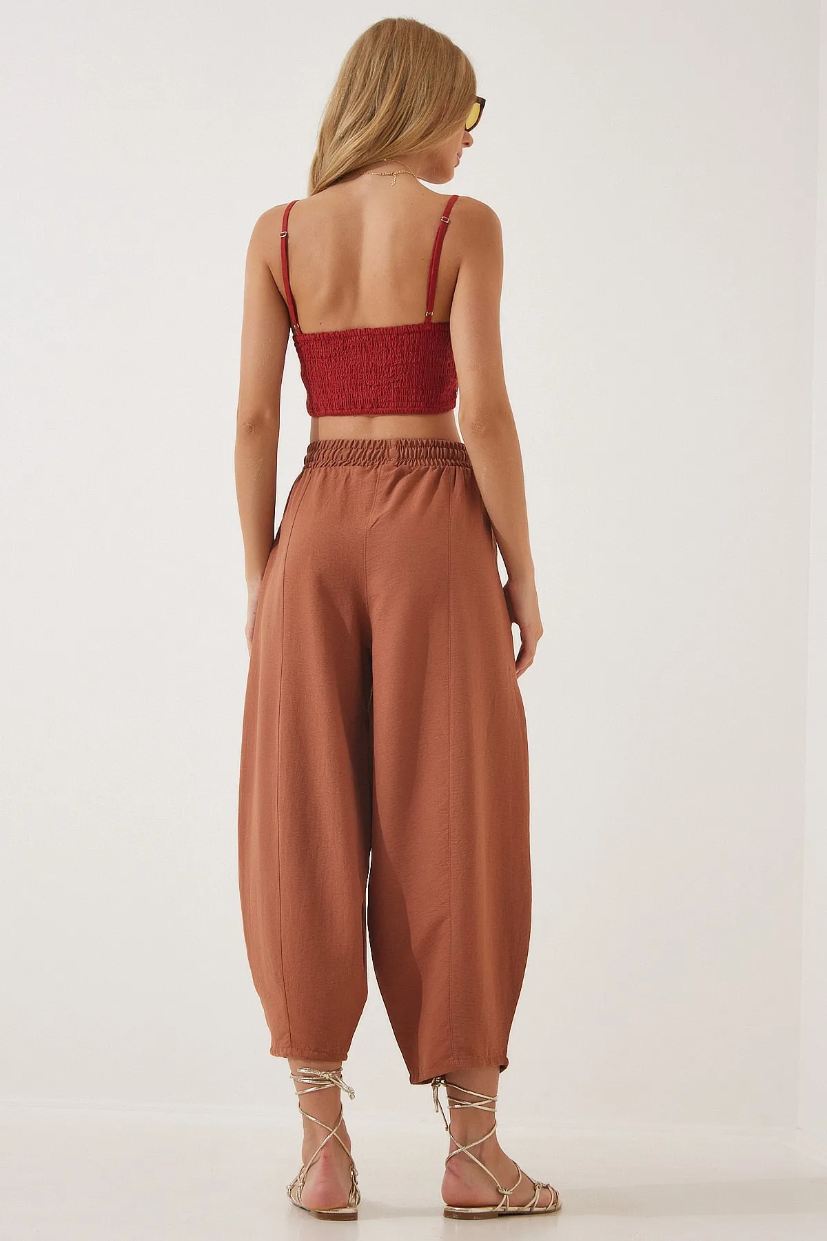 Happiness İstanbul  Damen-Shalwar-Hose aus Leinen-Viskose mit Zimttaschen CV00001