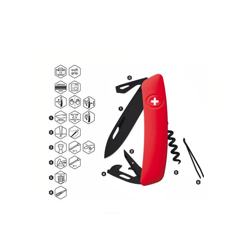 Swiza D03 All Black Red, Schweizer Taschenmesser made in Swiss