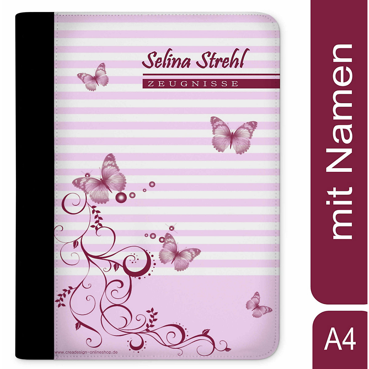 Zeugnismappe / Dokumentemappe mit Name personalisiert Schmetterling Rosa