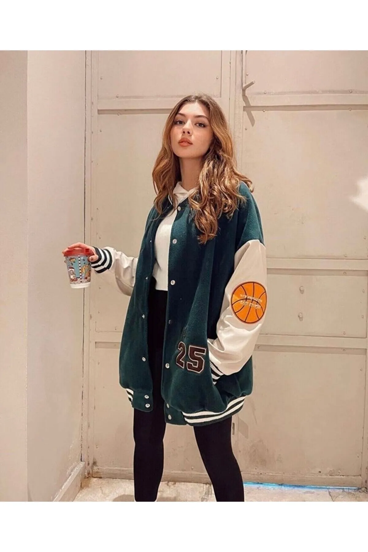 VOLT CLOTHİNG  Grüne Unisex-Collegejacke aus Fleece „Crystal 1989“ in Übergröße