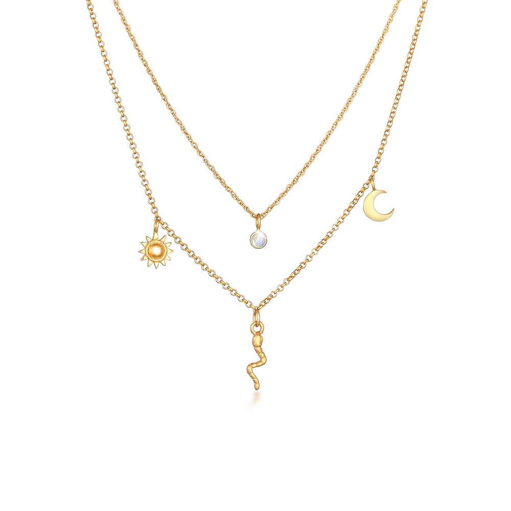 Elli PREMIUM Elli PREMIUM Collier Pendentif Femme Couche Soleil Lune Serpent avec Pierre de Lu collier