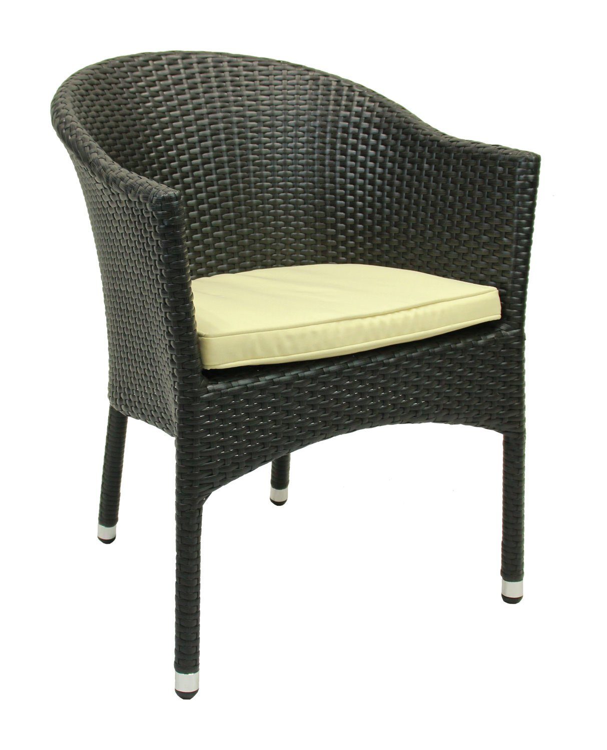 Konway Stapelstuhl LUGANO (4 St), 4x KONWAY® LUGANO Stapelsessel Schwarz Kissen Polyrattan Sessel Stühle