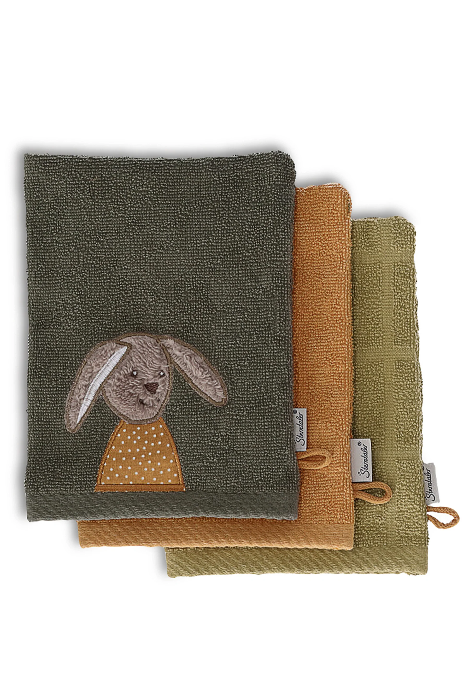 GOTS 3er-Pack Waschhandschuhe Elefant Eddy + Hase