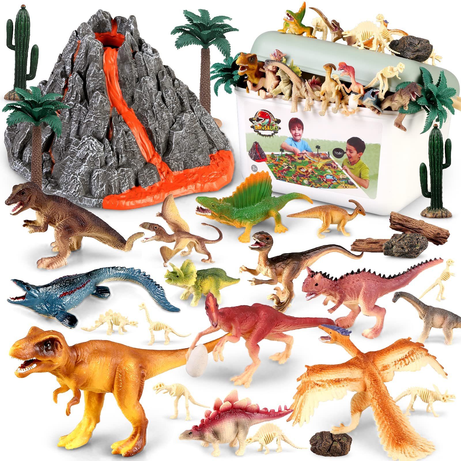 Wenta Spielfigur Dinosaurier-Vulkan-Spielset für Kinder, (Realistische Dinosaurierfiguren und Lernspielzeug), Ideal für Kinder im Alter von 3-8 Jahren
