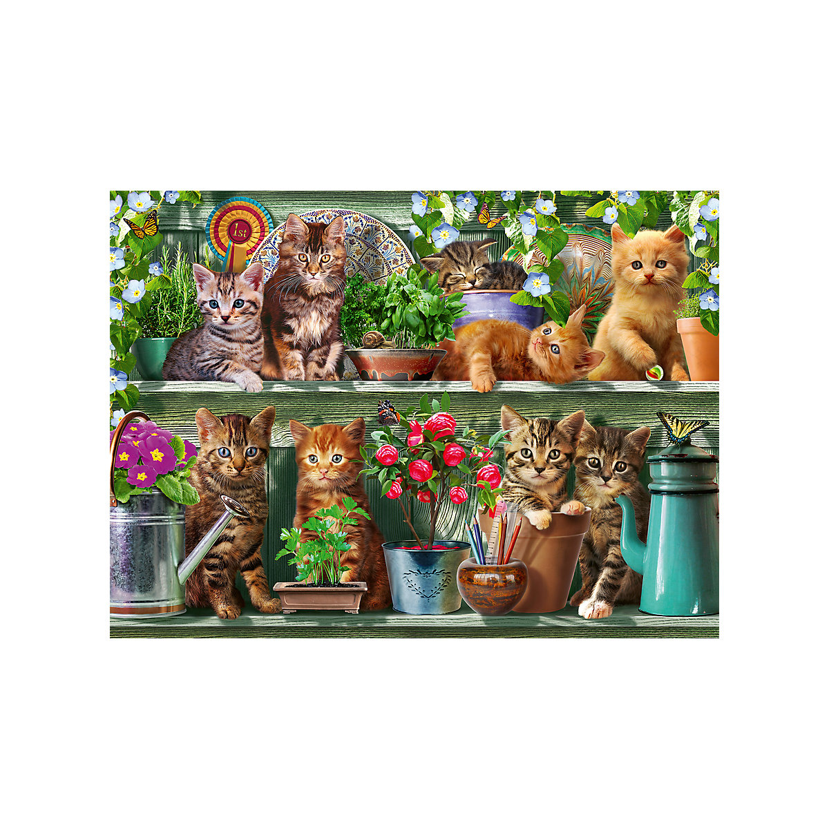 Puzzle 500 Teile, 49x36 cm, Katzen im Regal