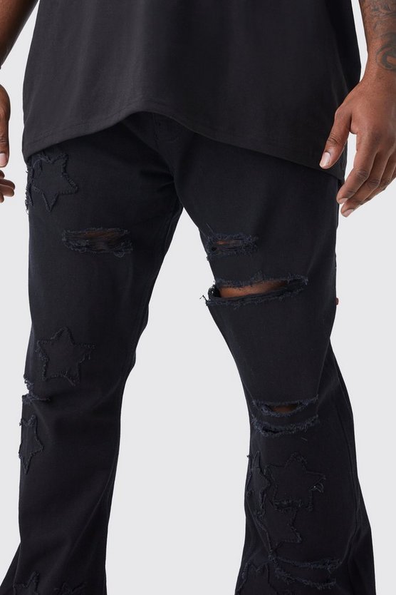 Plus Slim-Fit Schlagjeans mit Sternen-Applikation