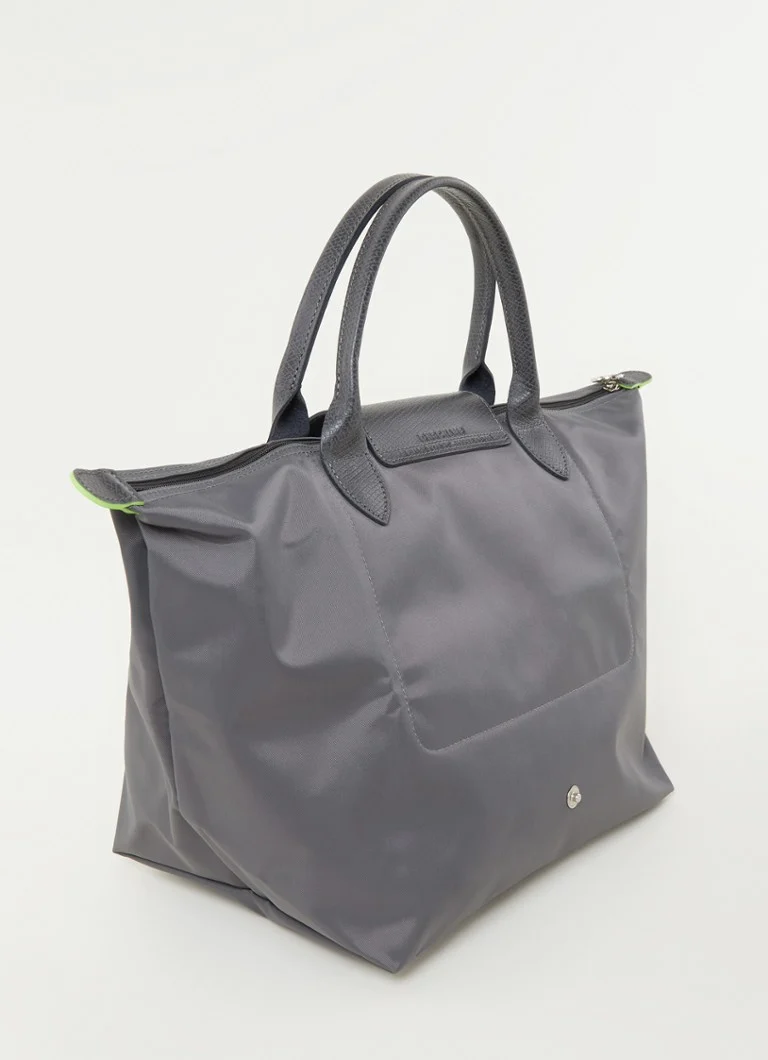 Geantă verde Longchamp Le Pliage, mărimea M, cu detalii din piele.