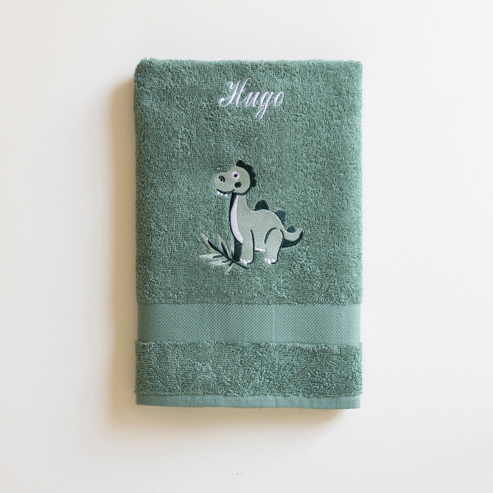 Collection éponge enfant brodée personnalisable dinosaure coton