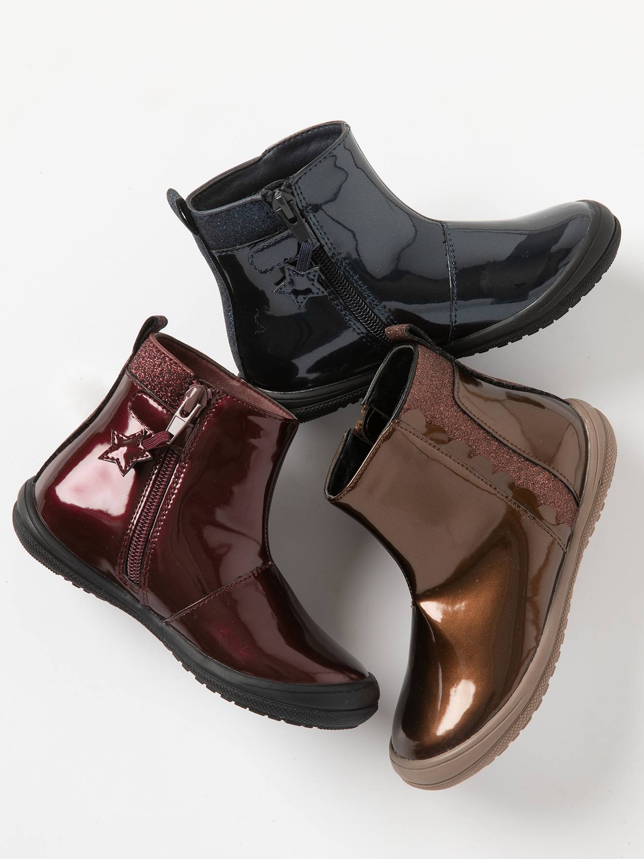 Vertbaudet Mädchen Lack-Boots, Anziehtrick - himbeer