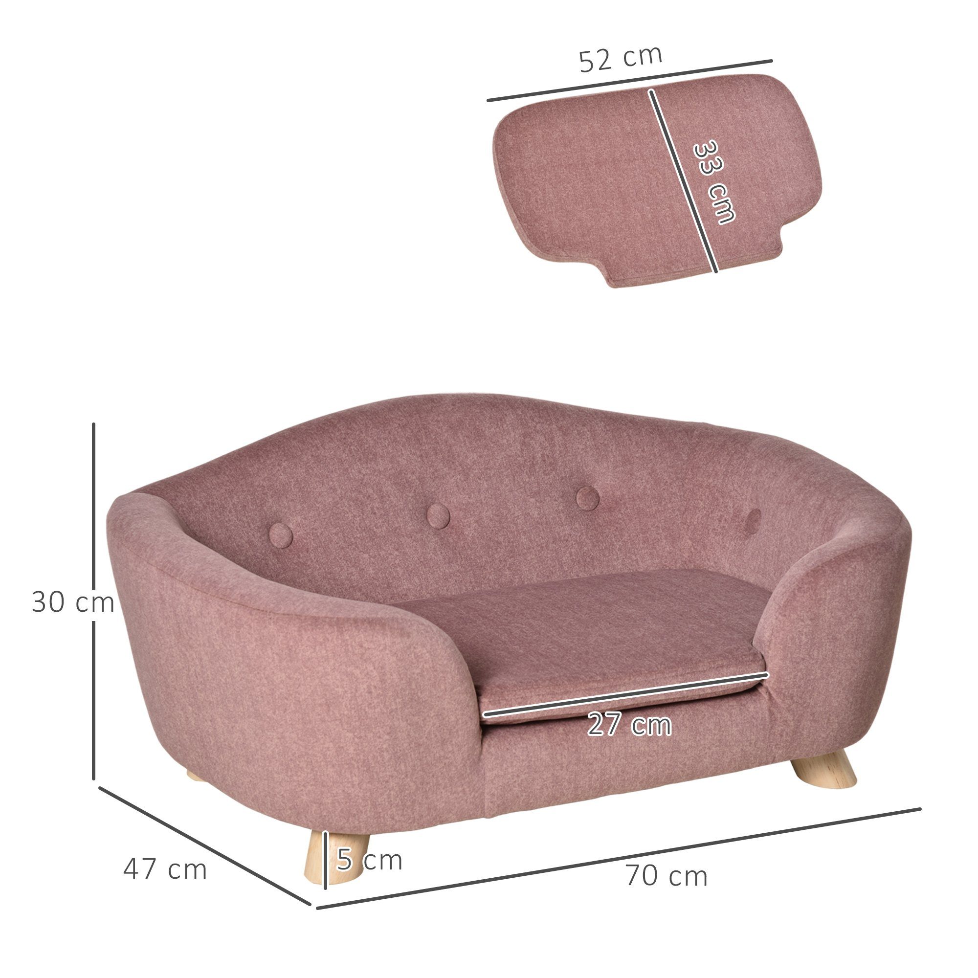 PawHut Tierbett Haustiersofa Hundematte Hundebett Hundesofa Rückentasche, Rosa, Plüsch, 70B x 47T x 30H cm