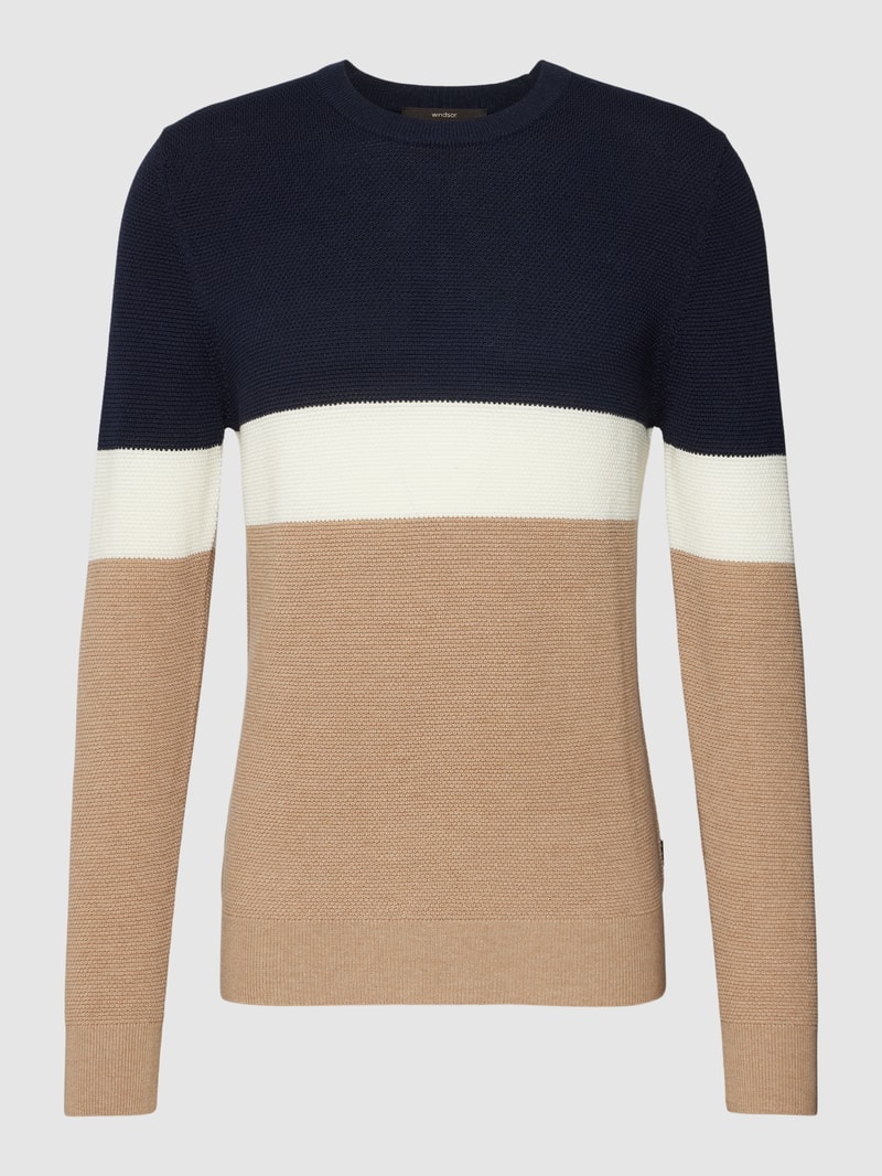 Strickpullover in Colour-Blocking-Design Modell 'Niniano' in marineblau