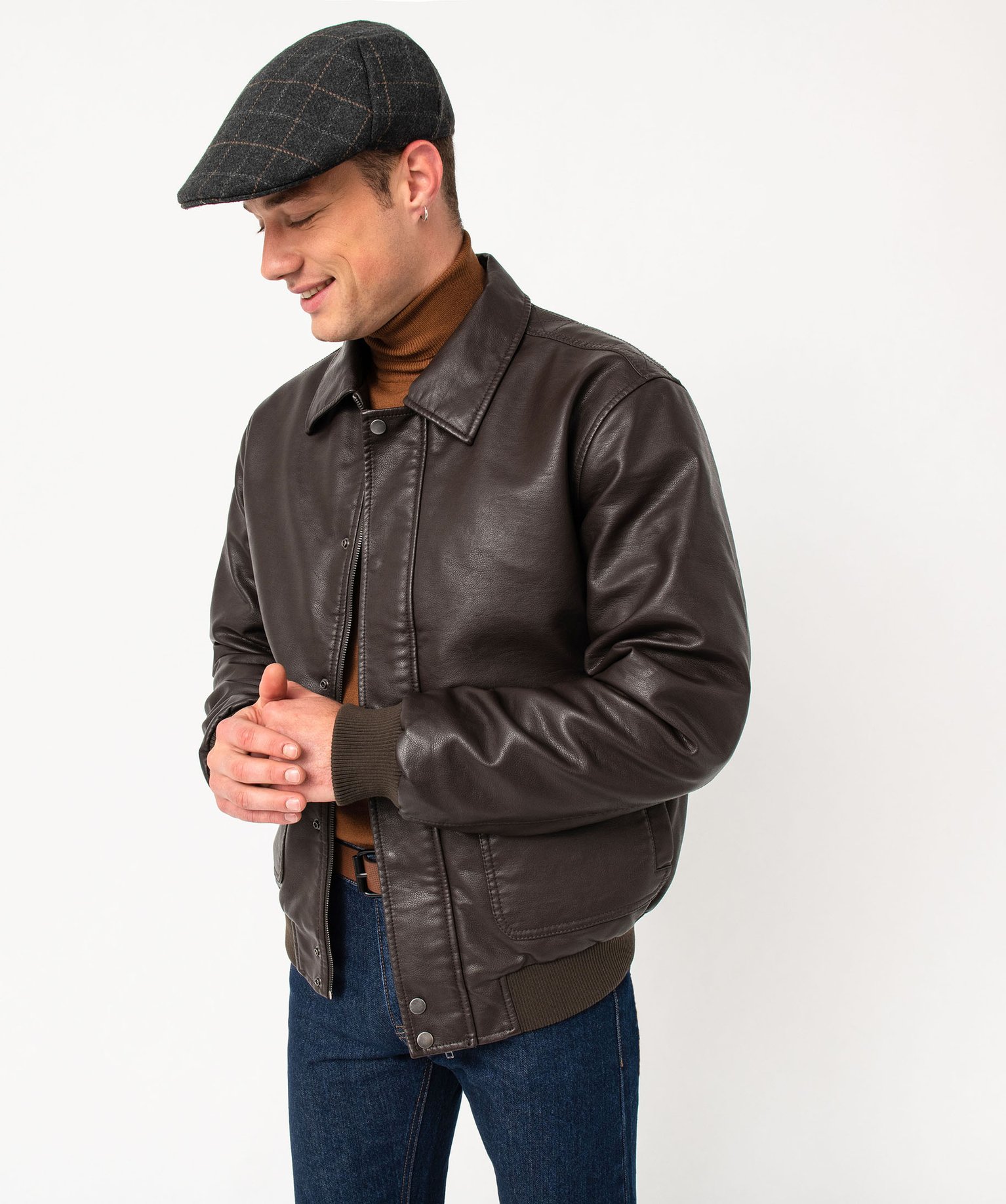 Blouson en cuir imitation avec larges poches homme marron | GEMO