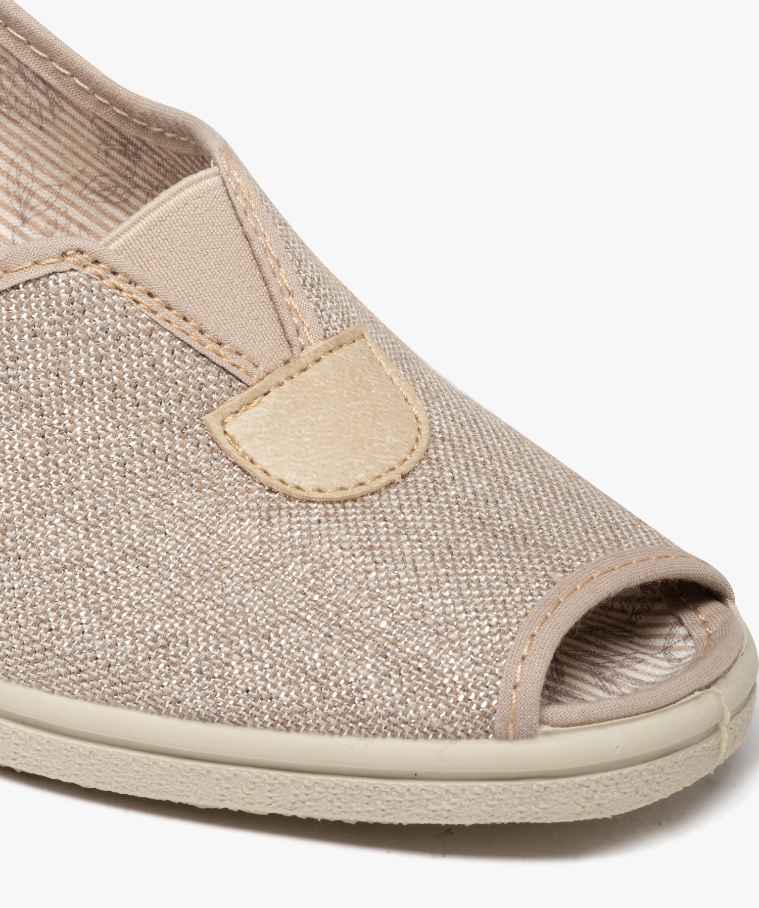Sandales confort femme dessus en toile brillante beige | GEMO