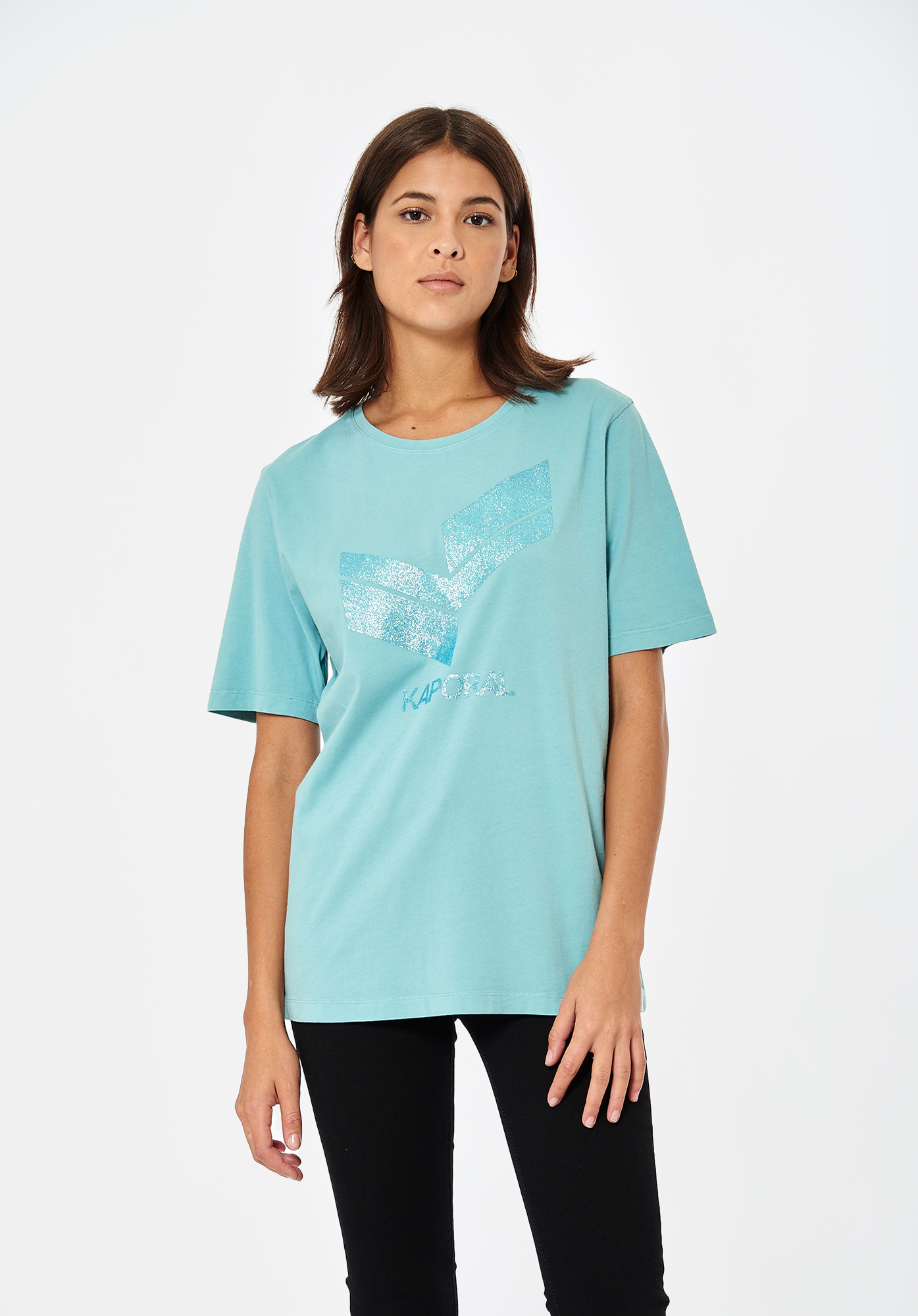 JOGO   T-shirt loose bleu pailleté en 100% coton