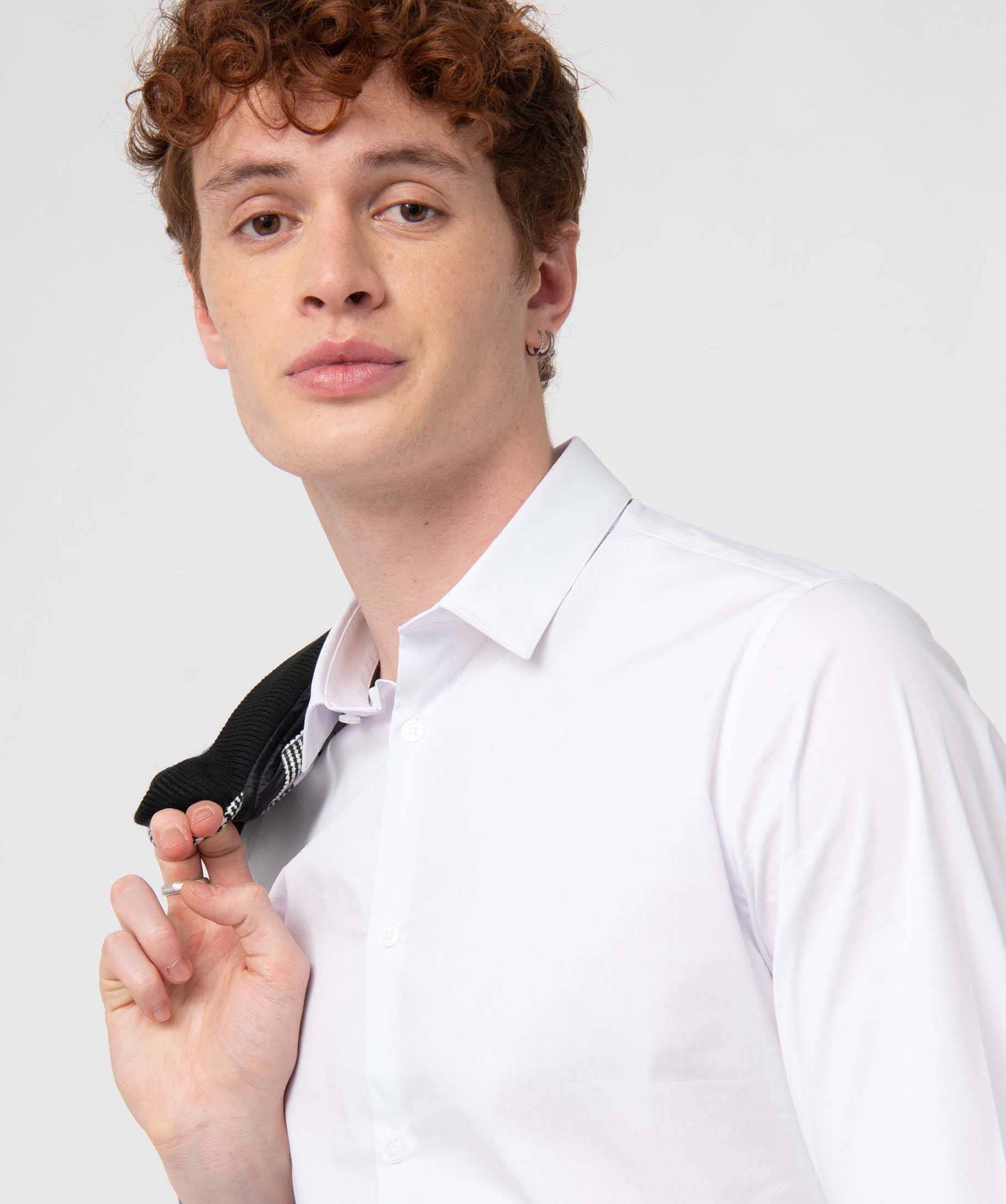 Chemise homme unie coupe slim en coton stretch blanc | GEMO