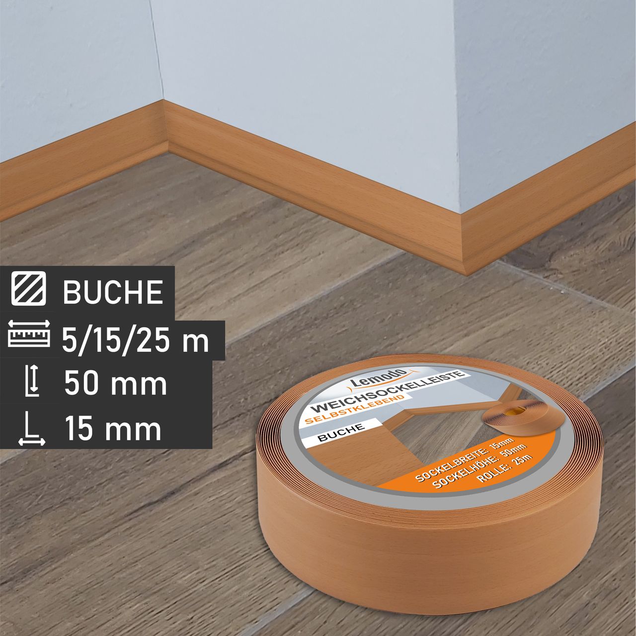 Lemodo Weichsockelleiste buche, 5m Rolle