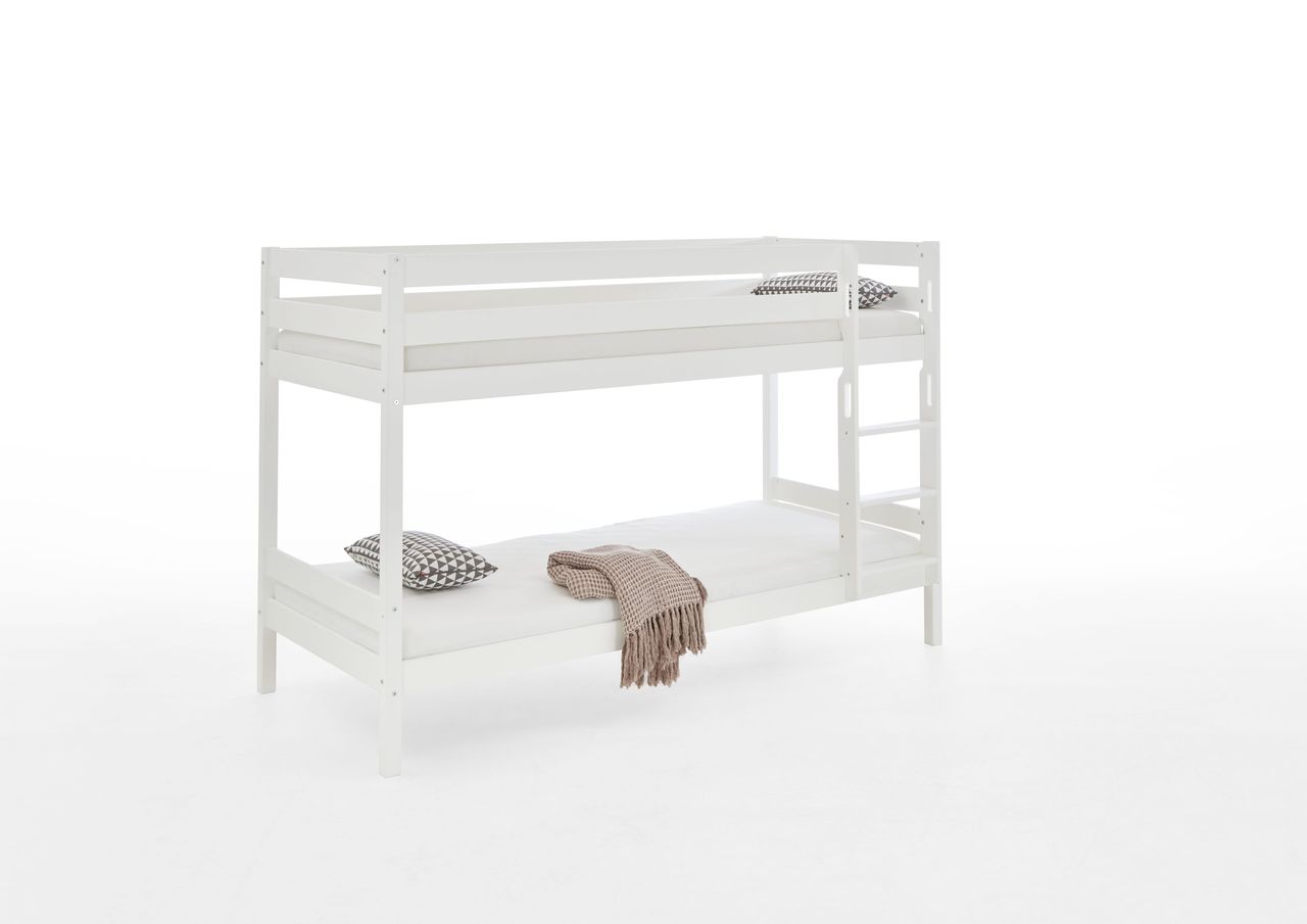 Relita Etagenbett Lupo mit 2 Liegeflächen 90 x 200 cm, inkl. 2 Rolllattenroste und 2 Matratzen Allergena Med., Ausf. Buche massiv weiß lackiert