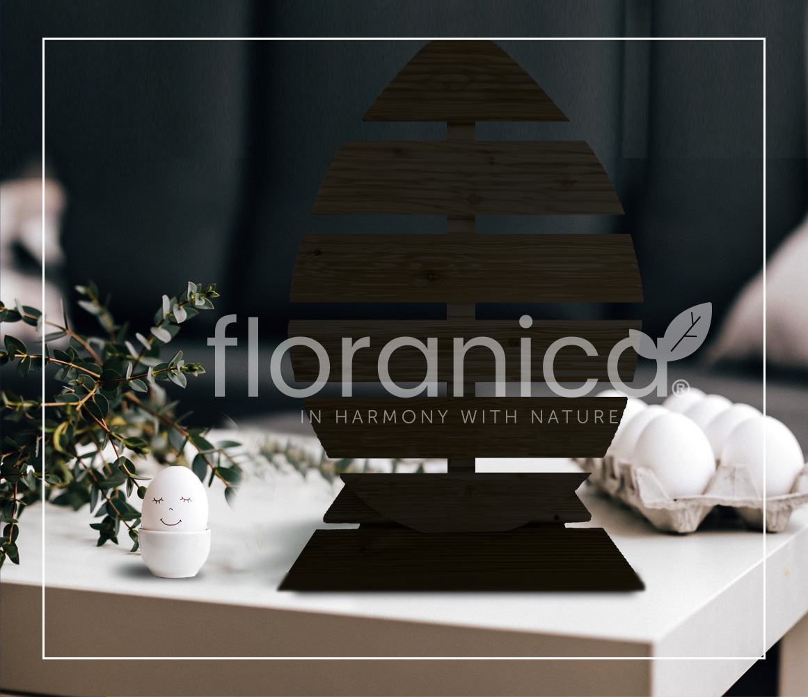 Pemicont Floranica Holz Osterei Osterdeko Lärchenholz Höhe 68cm Breite 46cm Braun Osterdekoration modernes Design Kunsthandwerk osterdeko osterhasen tischdeko