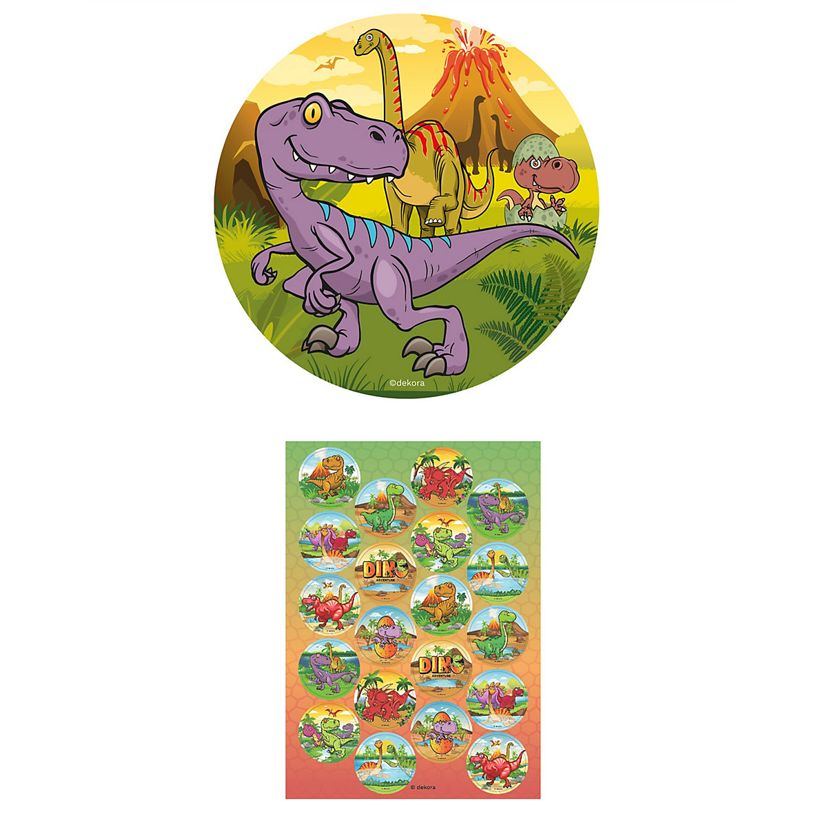 2er Set Dinosaurier Essbarer Tortenaufleger + Mini-Törtchenaufleger