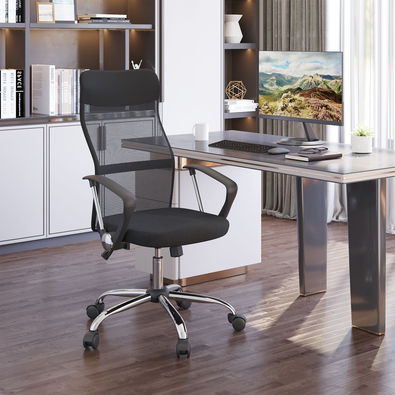HOMCOM Bürostuhl Drehstuhl mit Wippenfunktion Gaming Stuhl Schaumstoff Netz