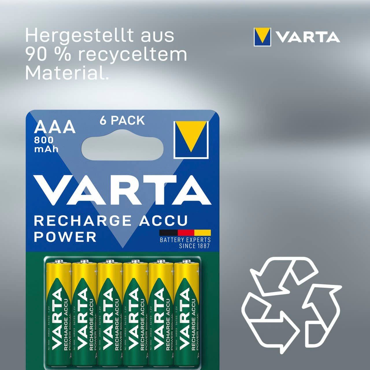 VARTA Recharge Accu Recycled AAA 800 mAh Akkupacks Micro 800 mAh (6 St)