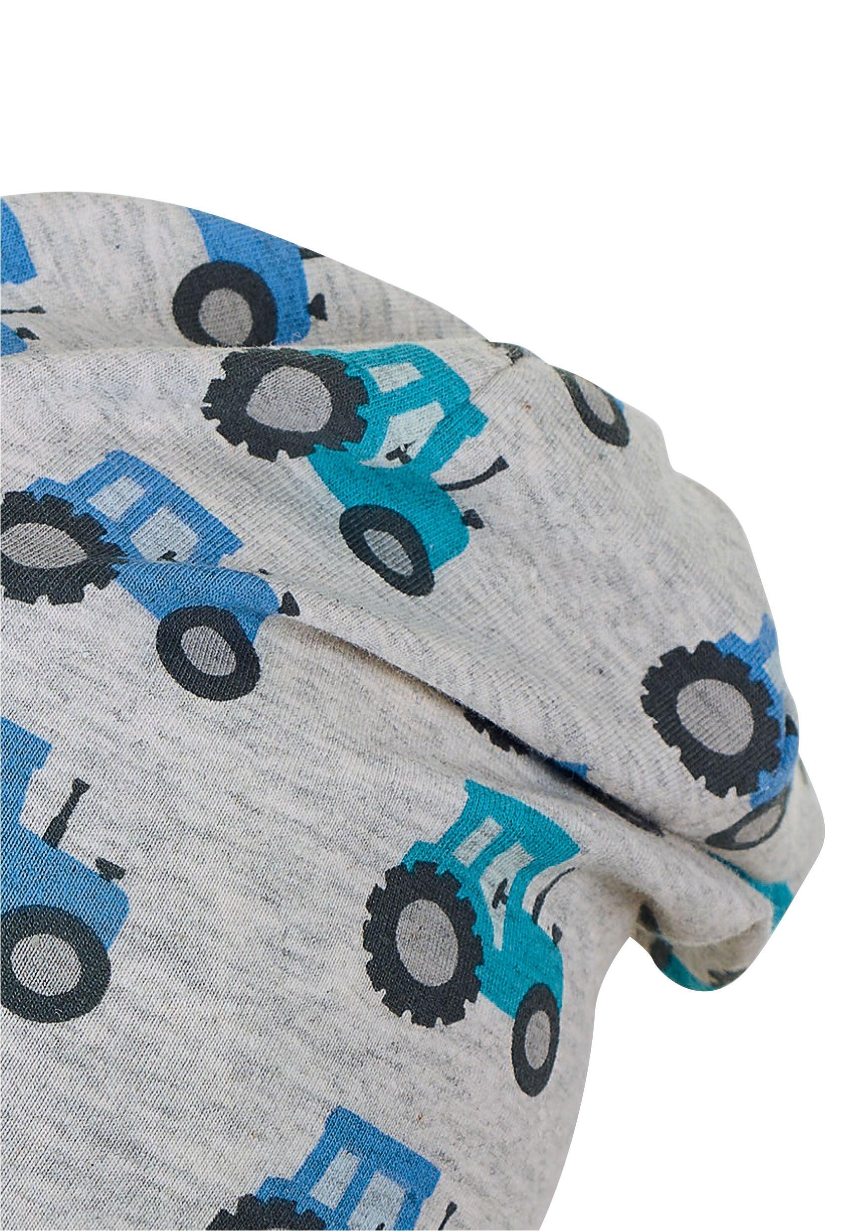 Slouch-Beanie in Silber bedruckt mit Traktoren