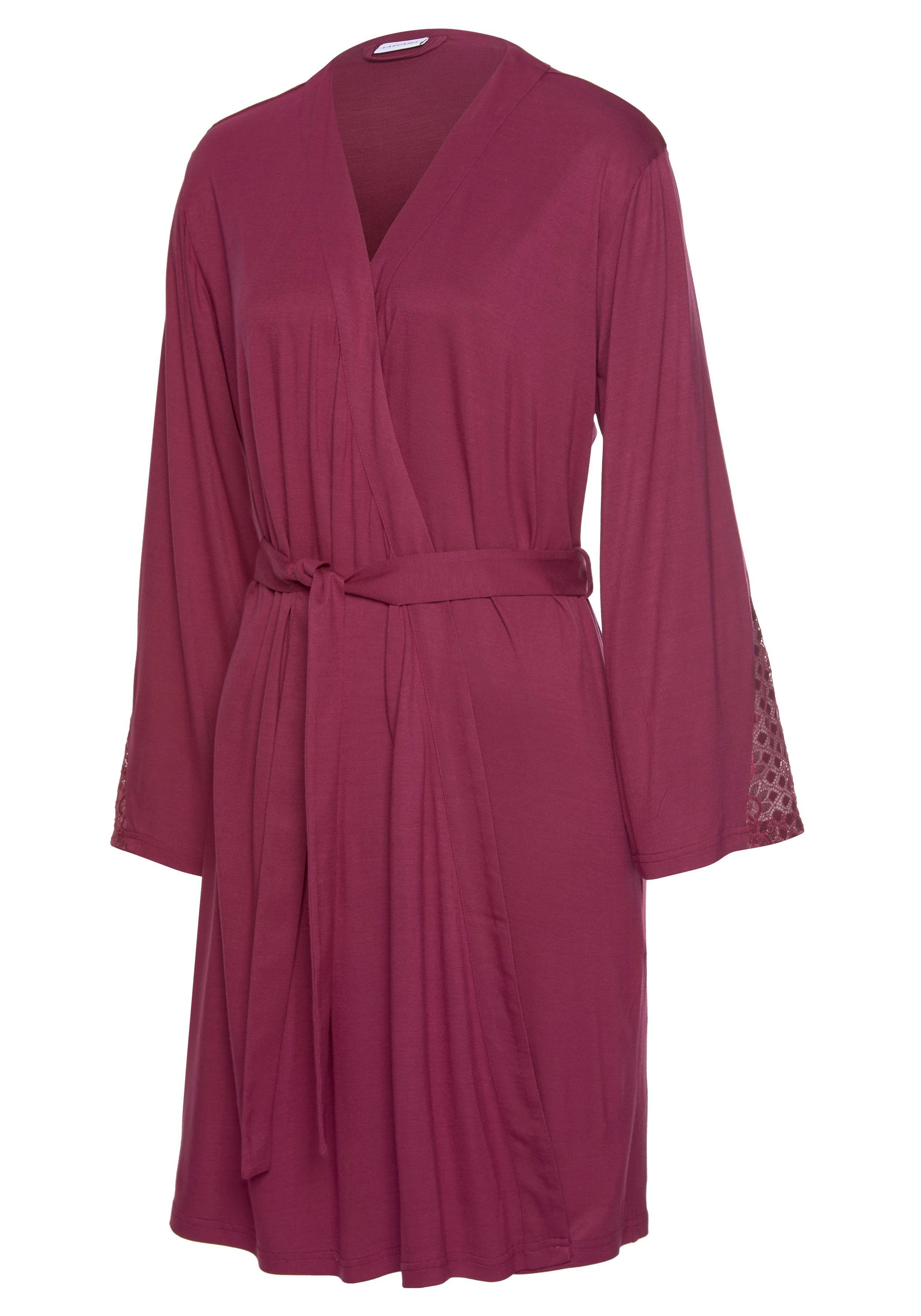 LASCANA Kimono, Kurzform, Viskose, Gürtel, mit langen Ärmeln und Spitzen-Details
